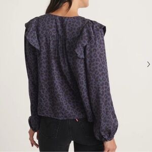 Marine Layer Navy and Black Leopard Ruffle-Shoulder Blouse